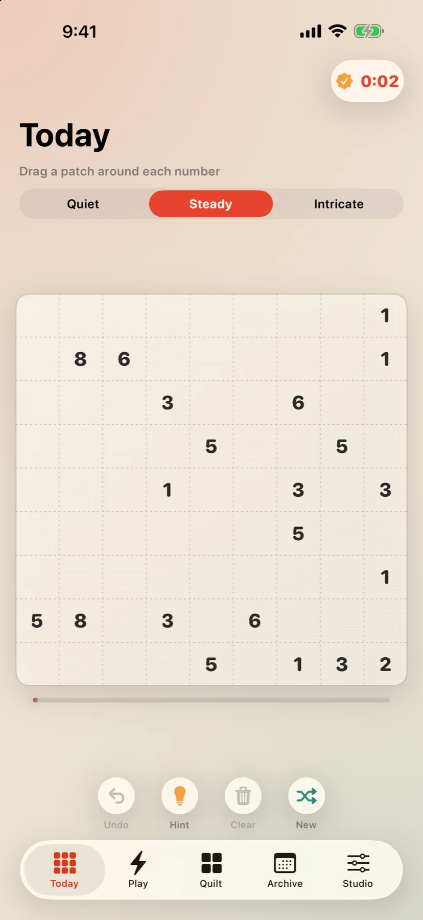 Coverlet’s daily Steady puzzle board